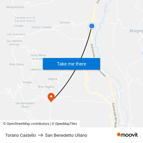Torano Castello to San Benedetto Ullano map