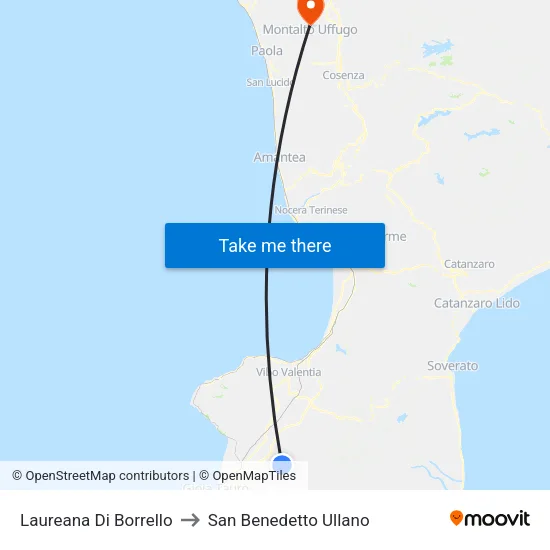 Laureana Di Borrello to San Benedetto Ullano map