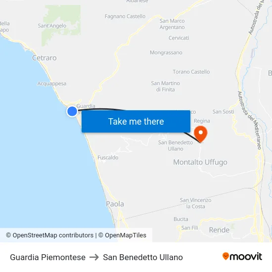 Guardia Piemontese to San Benedetto Ullano map