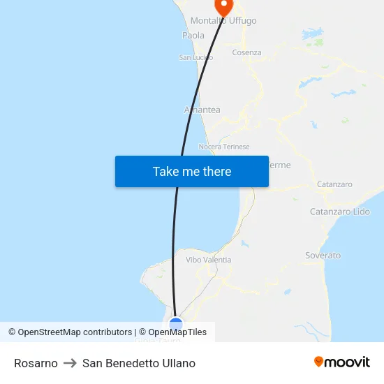 Rosarno to San Benedetto Ullano map