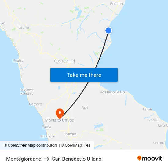 Montegiordano to San Benedetto Ullano map