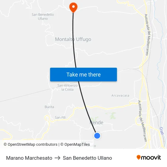 Marano Marchesato to San Benedetto Ullano map