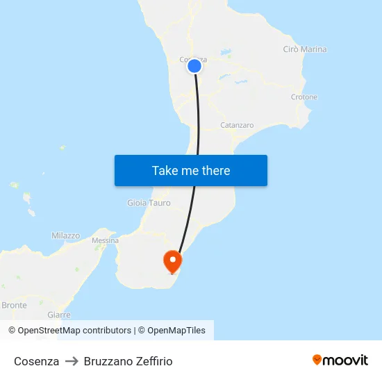 Cosenza to Bruzzano Zeffirio map