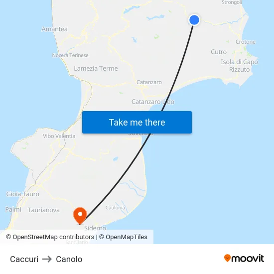 Caccuri to Canolo map
