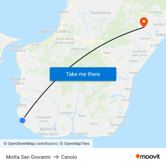 Motta San Giovanni to Canolo map