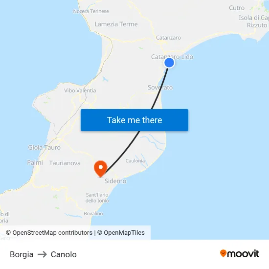 Borgia to Canolo map