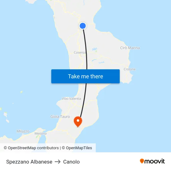 Spezzano Albanese to Canolo map