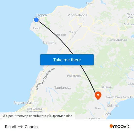 Ricadi to Canolo map