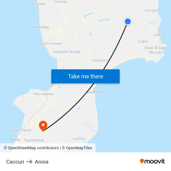 Caccuri to Anoia map