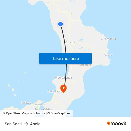 San Sosti to Anoia map
