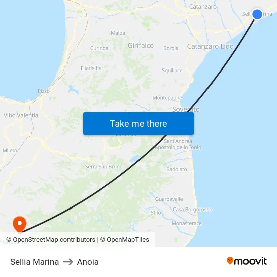 Sellia Marina to Anoia map