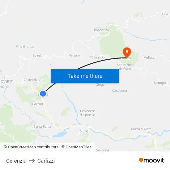 Cerenzia to Carfizzi map
