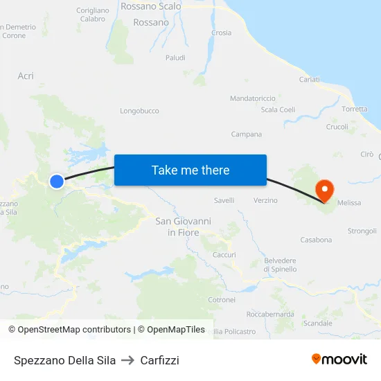Spezzano Della Sila to Carfizzi map
