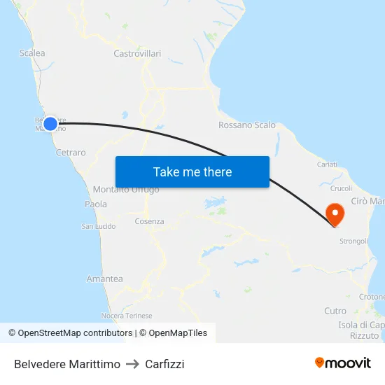 Belvedere Marittimo to Carfizzi map