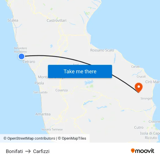Bonifati to Carfizzi map