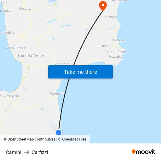 Camini to Carfizzi map