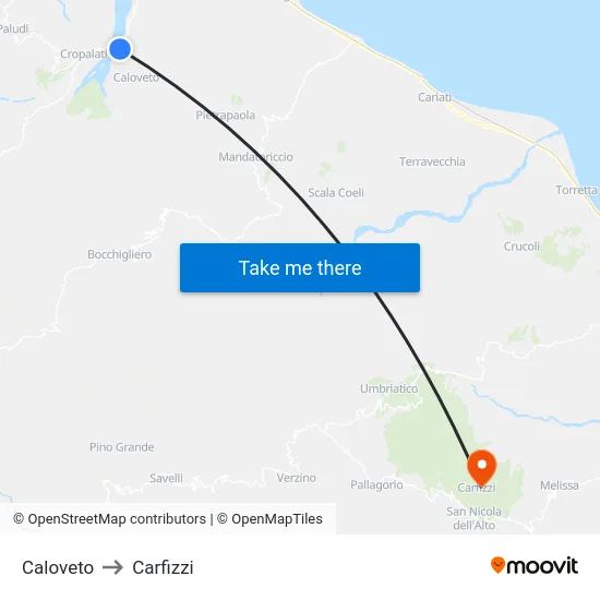Caloveto to Carfizzi map