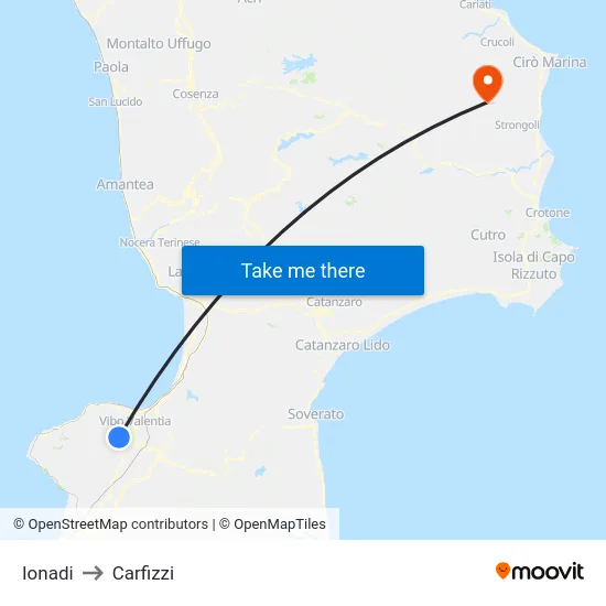Ionadi to Carfizzi map