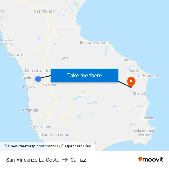 San Vincenzo La Costa to Carfizzi map