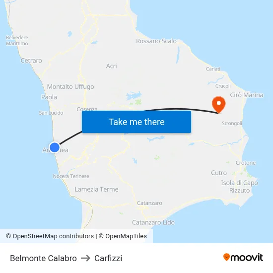 Belmonte Calabro to Carfizzi map