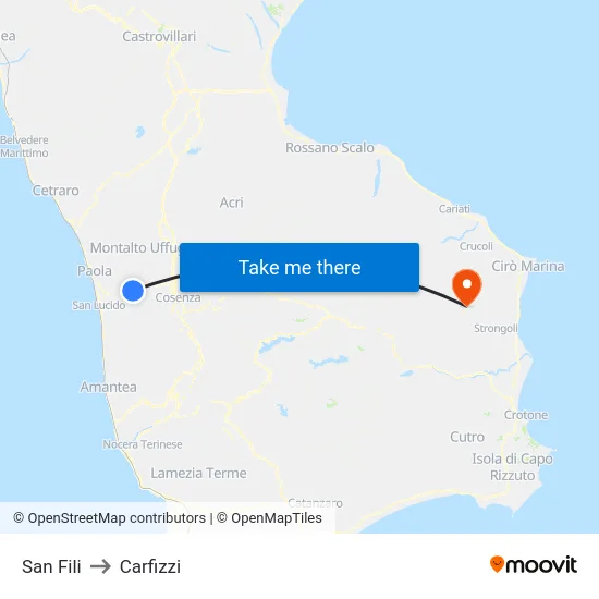 San Fili to Carfizzi map