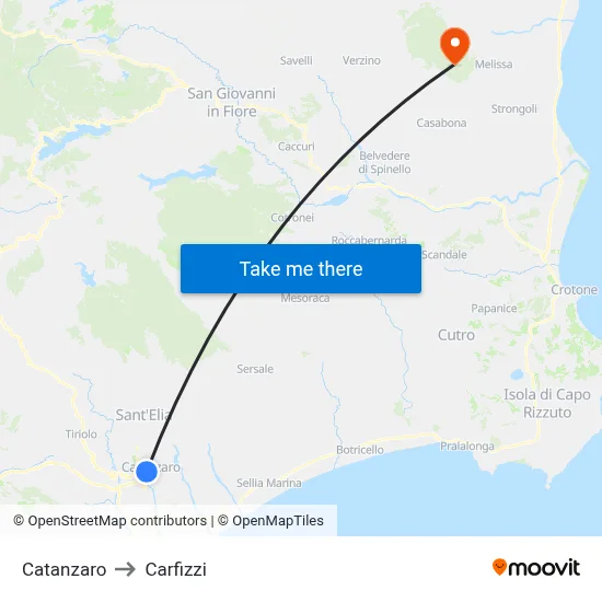 Catanzaro to Carfizzi map