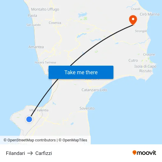 Filandari to Carfizzi map
