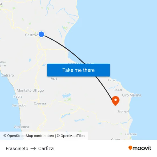 Frascineto to Carfizzi map