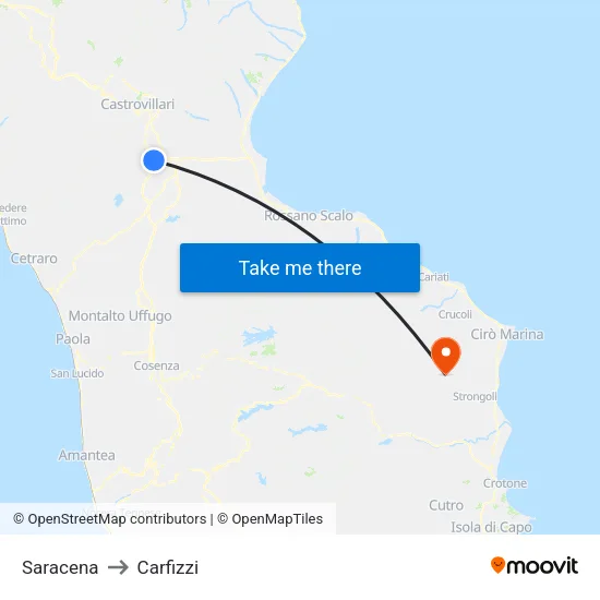 Saracena to Carfizzi map