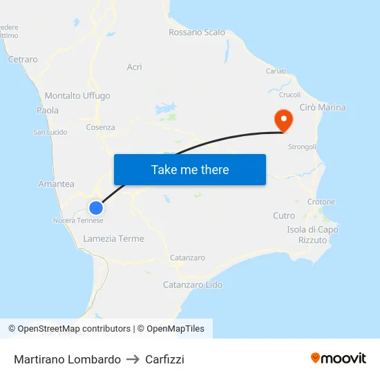 Martirano Lombardo to Carfizzi map