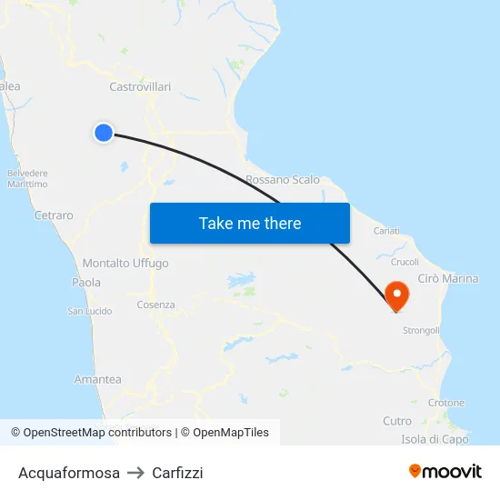 Acquaformosa to Carfizzi map