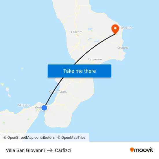 Villa San Giovanni to Carfizzi map