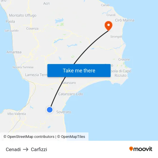 Cenadi to Carfizzi map