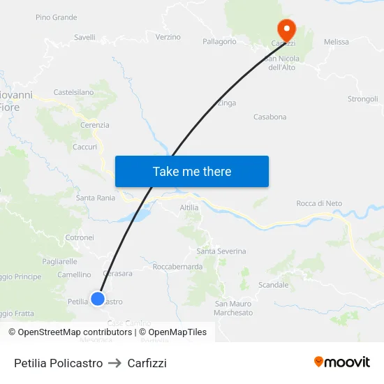 Petilia Policastro to Carfizzi map