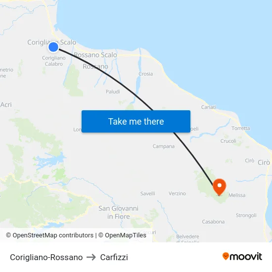 Corigliano-Rossano to Carfizzi map