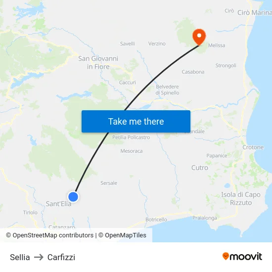 Sellia to Carfizzi map