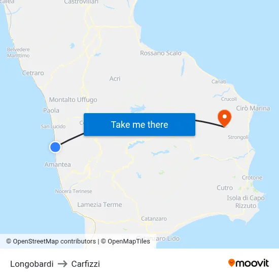 Longobardi to Carfizzi map