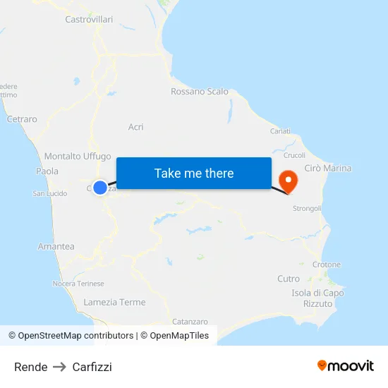 Rende to Carfizzi map