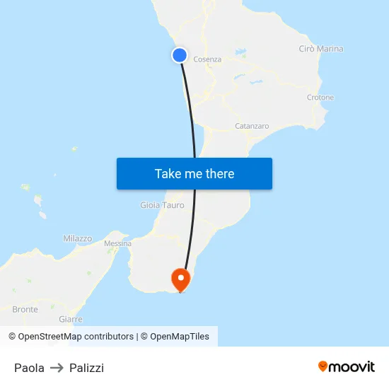 Paola to Palizzi map