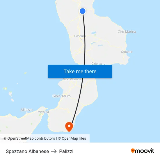 Spezzano Albanese to Palizzi map