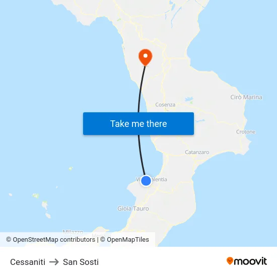 Cessaniti to San Sosti map