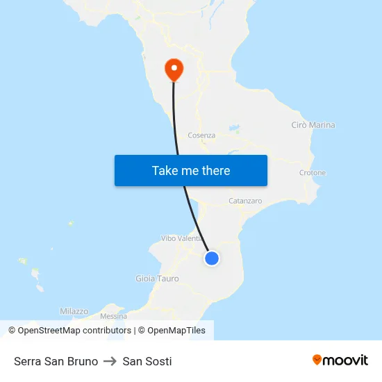Serra San Bruno to San Sosti map