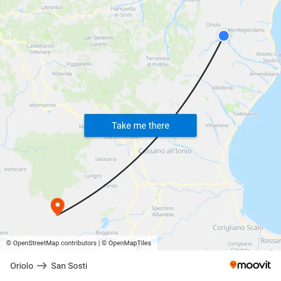 Oriolo to San Sosti map