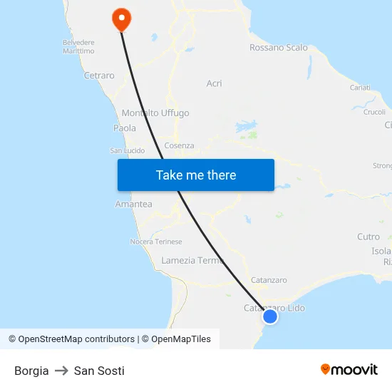 Borgia to San Sosti map