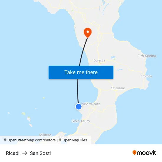 Ricadi to San Sosti map