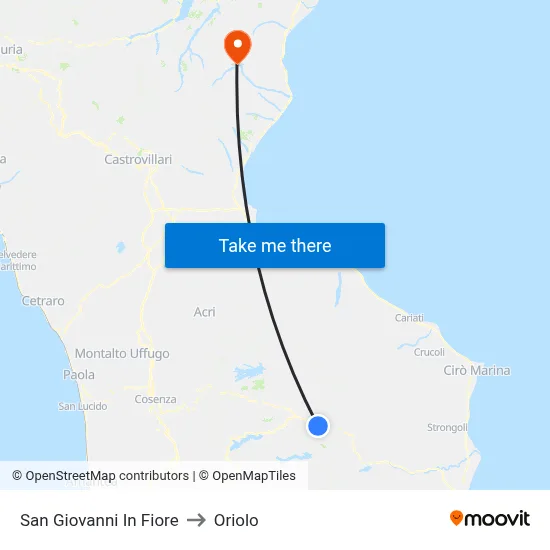 San Giovanni In Fiore to Oriolo map