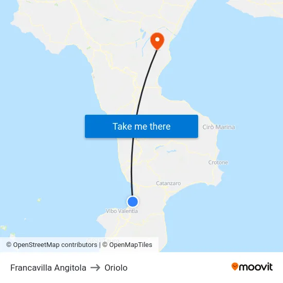 Francavilla Angitola to Oriolo map