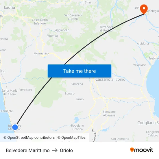 Belvedere Marittimo to Oriolo map