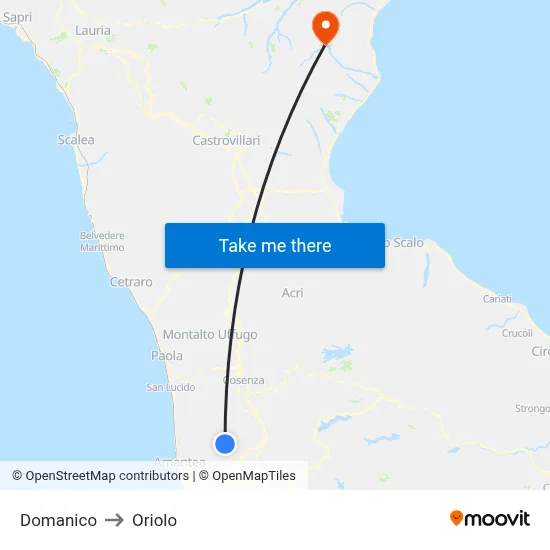 Domanico to Oriolo map