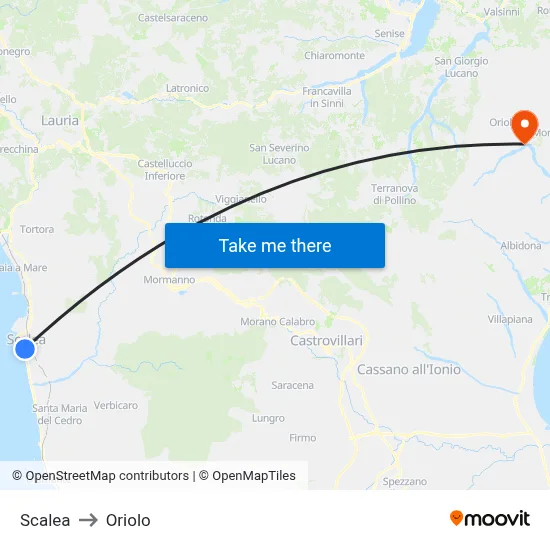 Scalea to Oriolo map